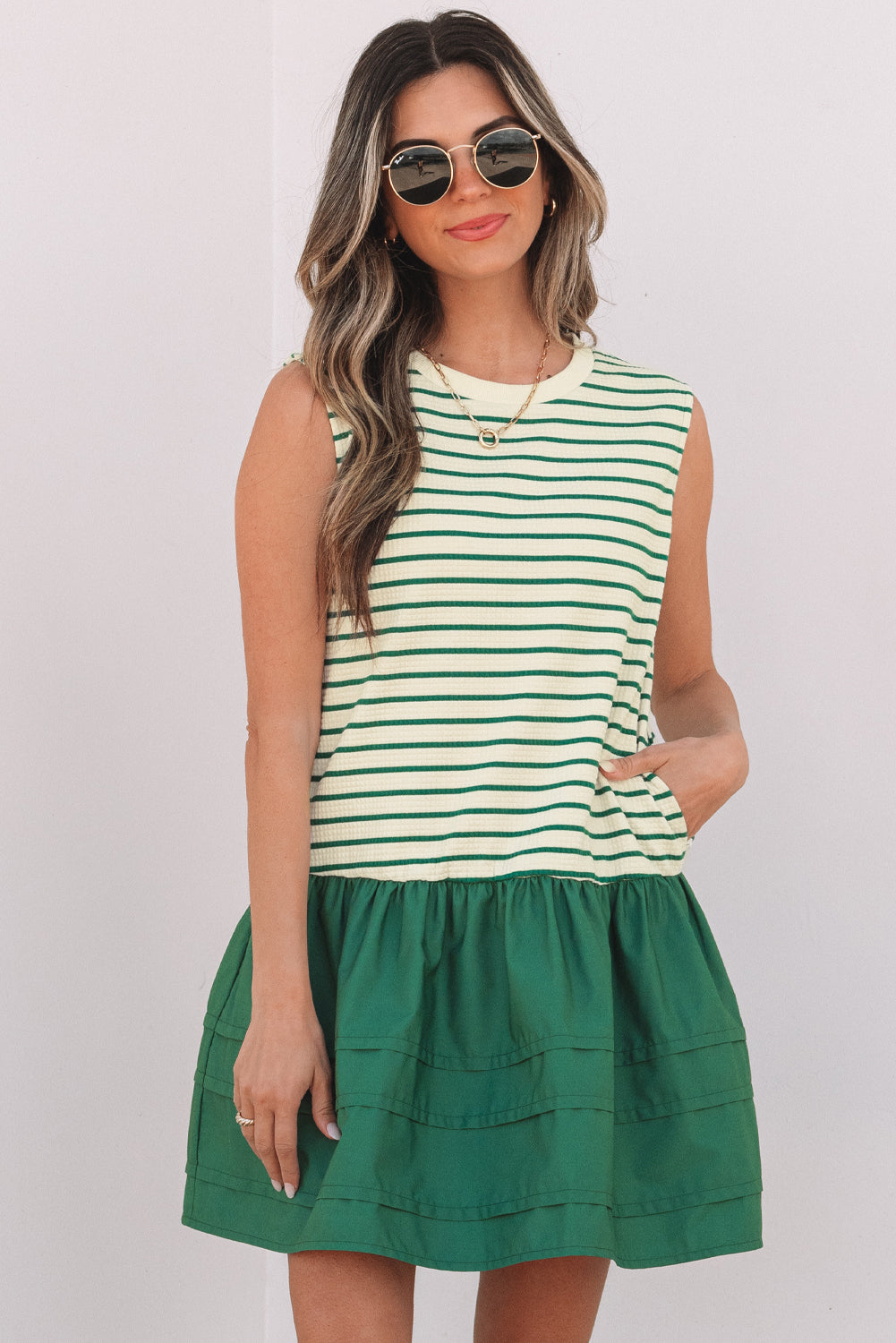 Striped Ruffled Mini Dress Front View