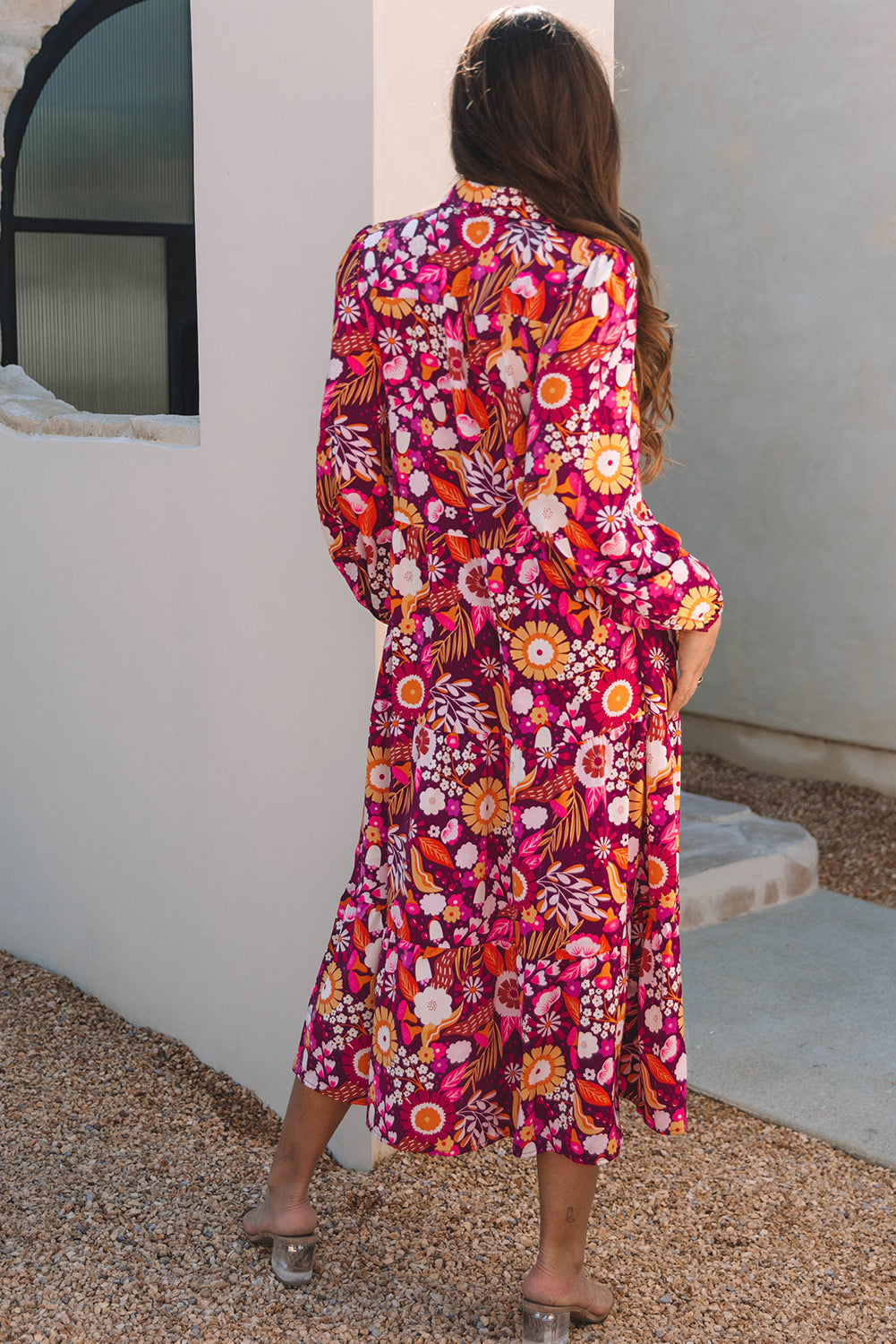 Women Collared Tiered Long Dress Back