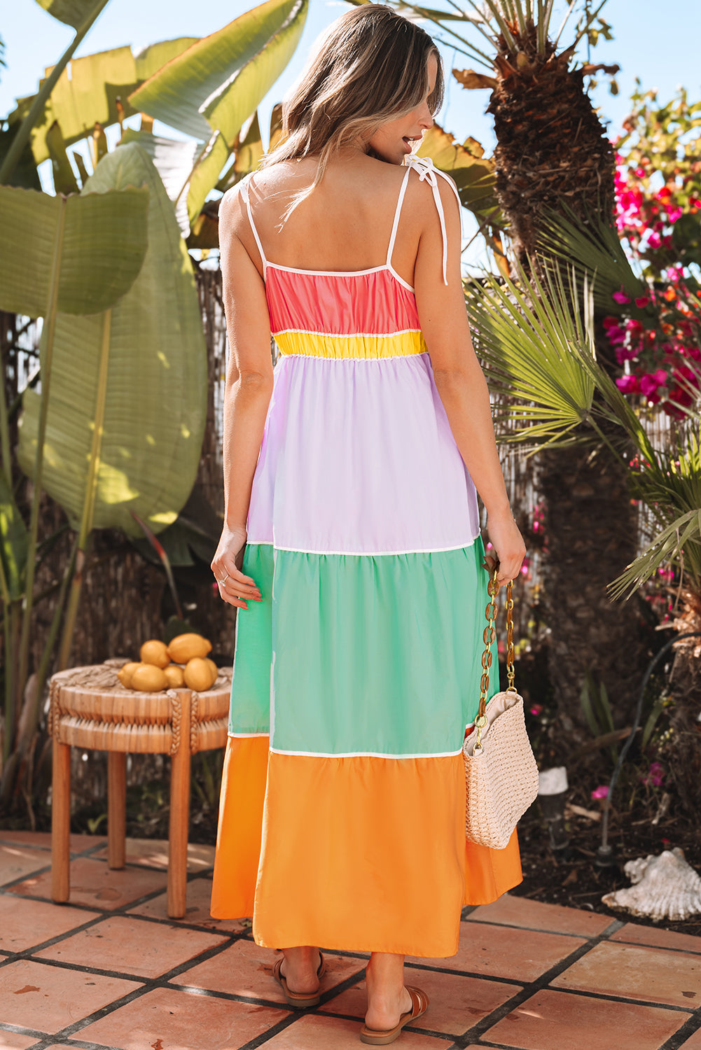 Women Color Block Maxi Dress Back
