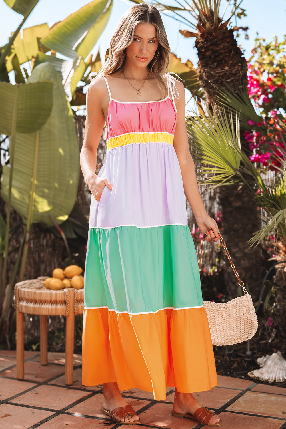 Women Color Block Maxi Dress Front