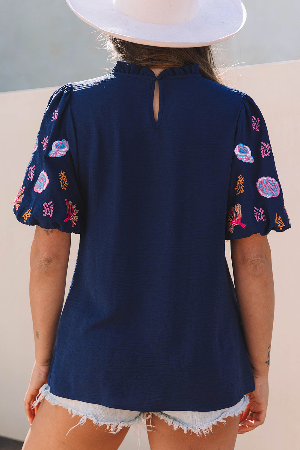 Women Embroidered Puff Sleeve Blouse Back