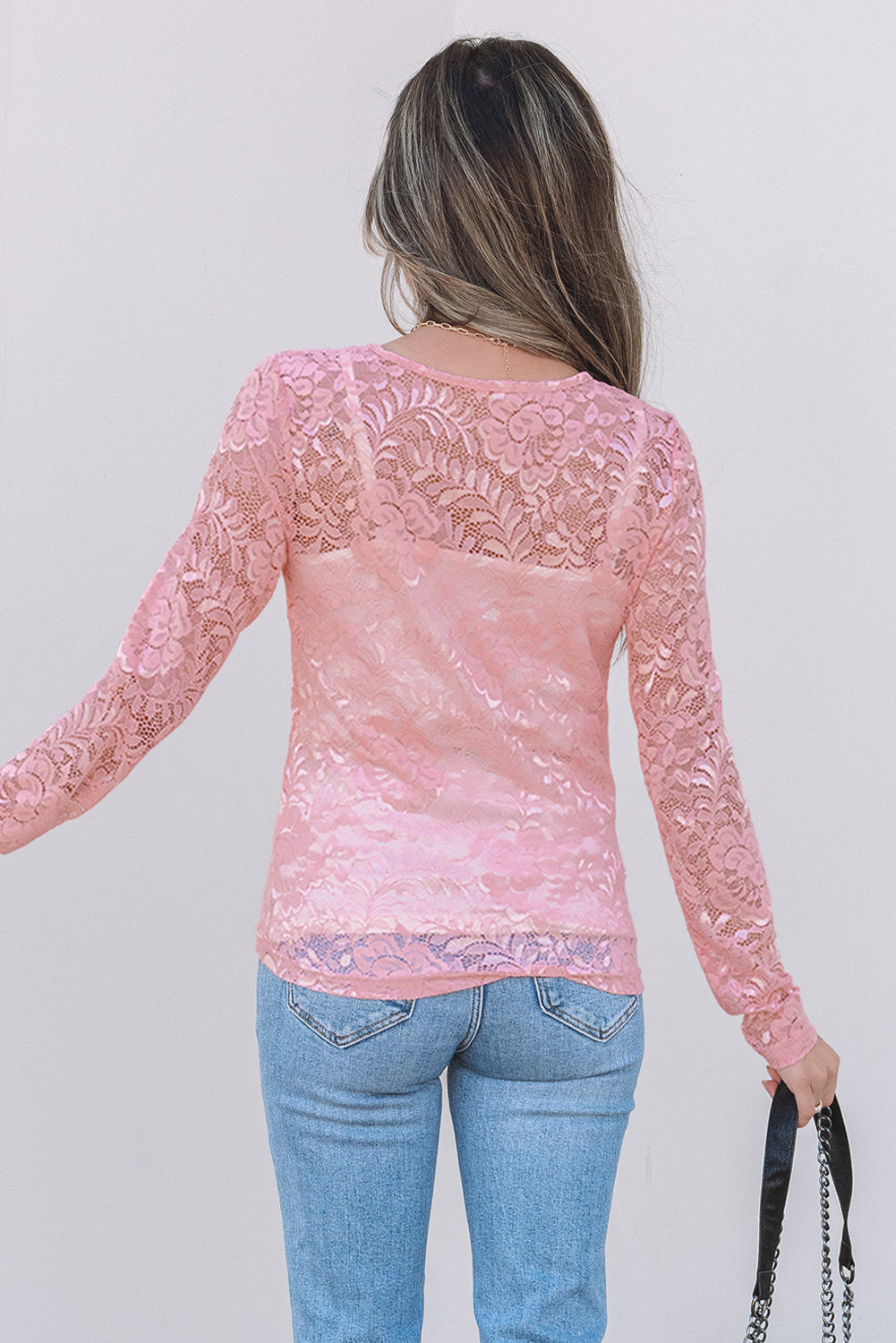 Women Lace Long Sleeve Top Back